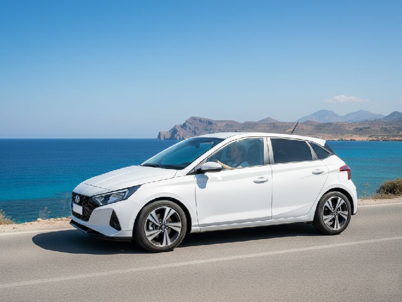 Comfortable mid size car on a coastal road in Crete